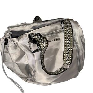 Silver Tote with Patterned Straps